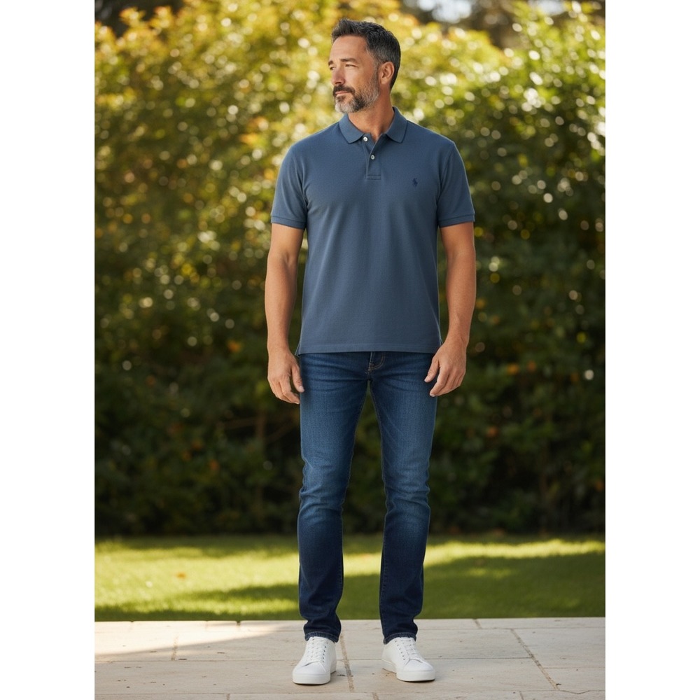 Hart Schaffner Marx Polo Shirt Men's XL Blue Pique‎ Cotton Stretch Short Sleeve